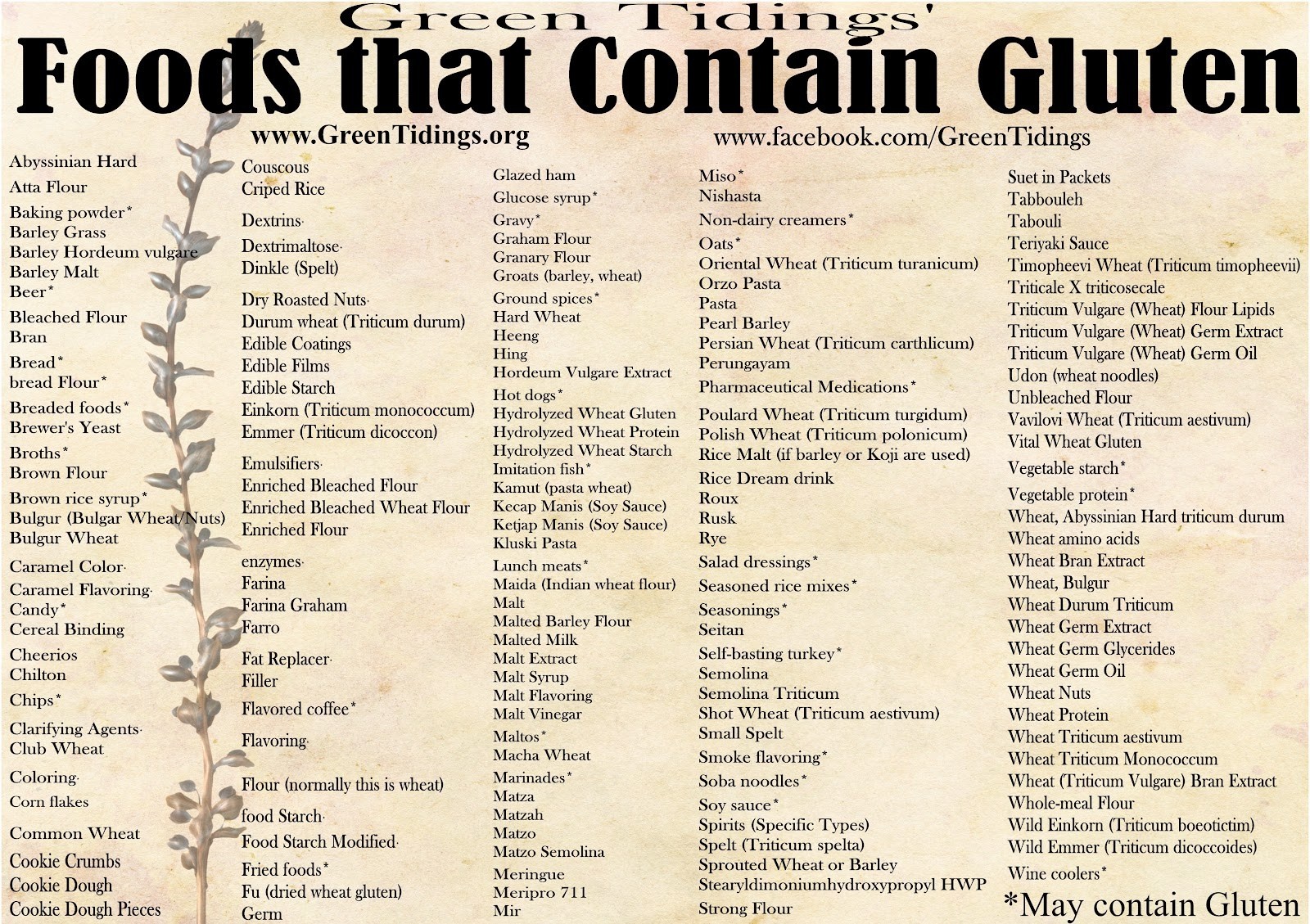List Of Gluten Free Foods Printable