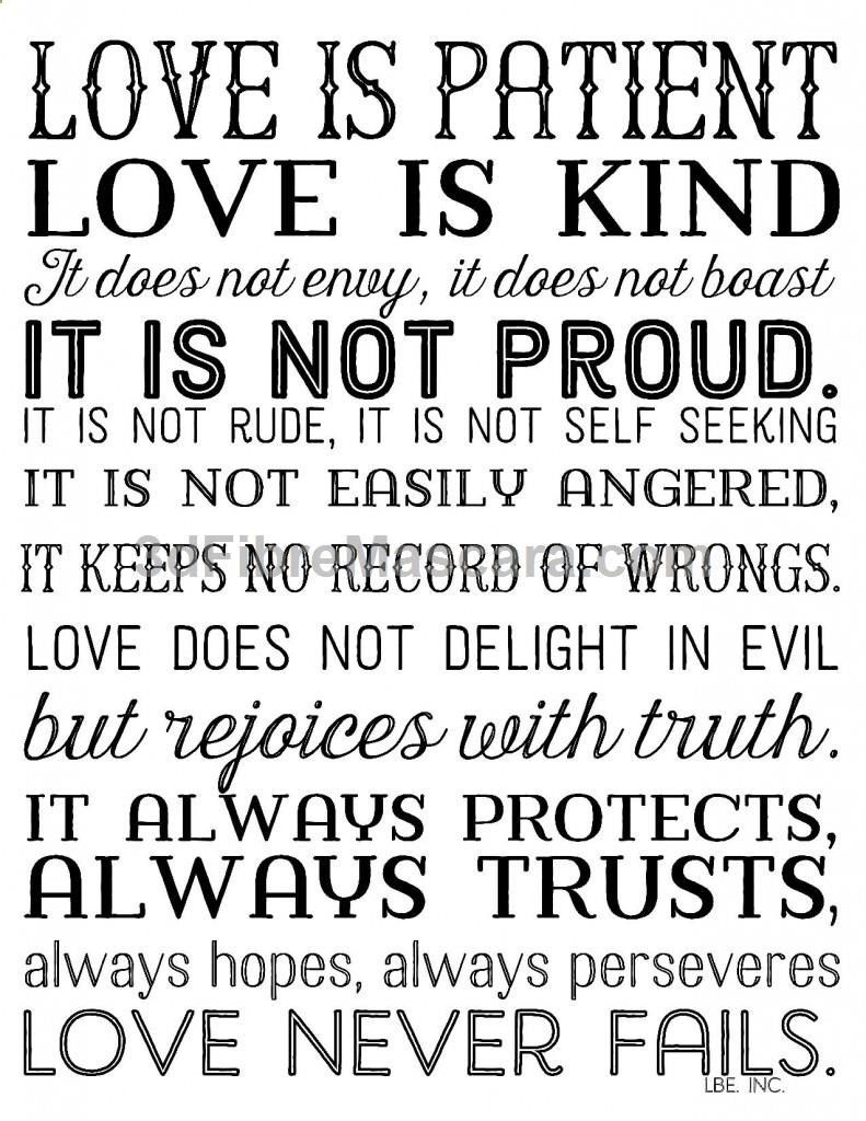 Love Is Patient Love Is Kind. Free Printable In 3 Color Options. 1 - Love Is Patient Love Is Kind Free Printable