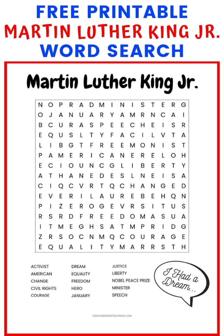 Martin Luther King Jr. Free Printable Word Search Worksheet - Free Printable Martin Luther King Jr Worksheets