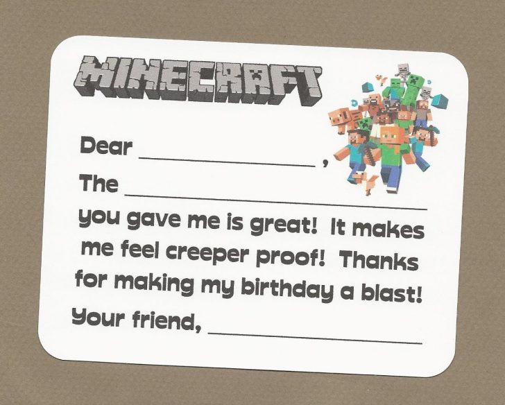 Free Printable Minecraft Thank You Notes