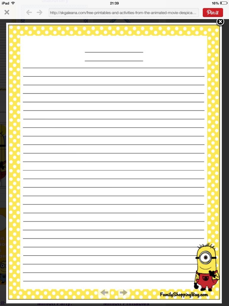 Minion Writing Paper | Education | Stationary Printable, Writing - Writing Borders Free Printable