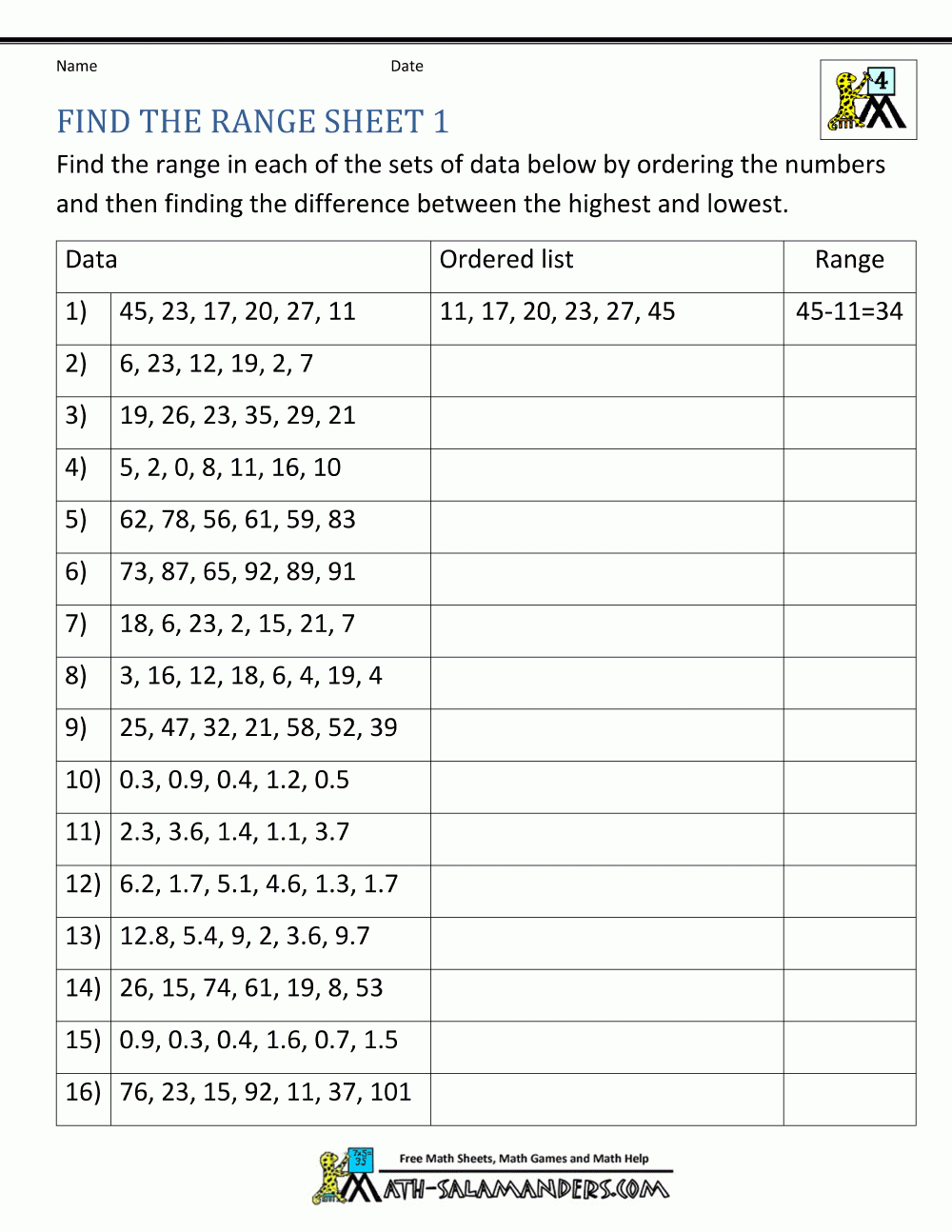 Mode And Range Worksheets - Free Printable Data Sheets