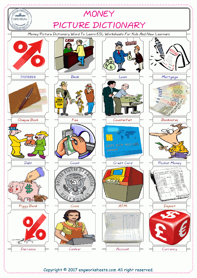 Money - Free Esl, Efl Worksheets Madeteachers For Teachers - Free Printable Picture Dictionary For Kids