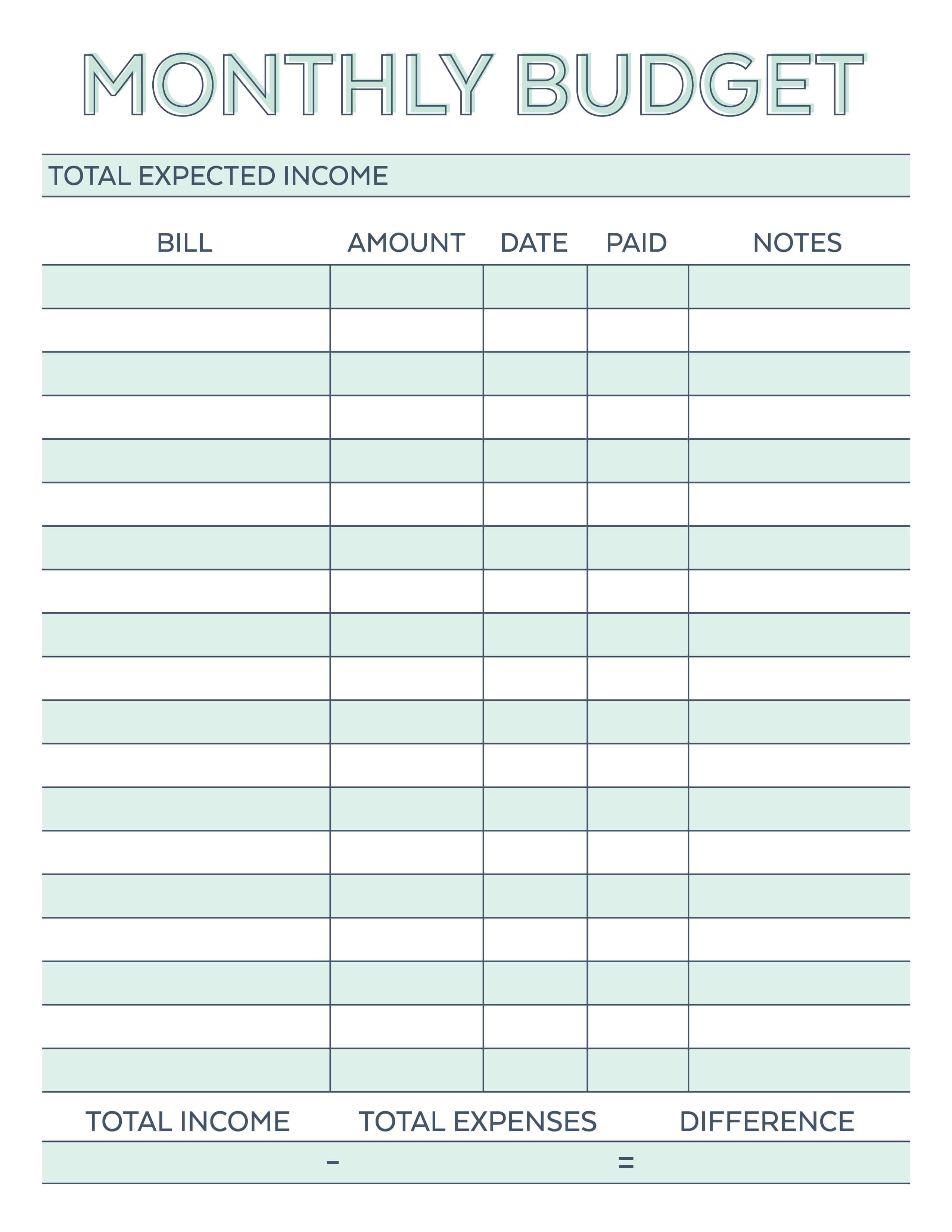 Monthly Budget Planner - Free Printable Budget Worksheet - Free Budget Printable Template