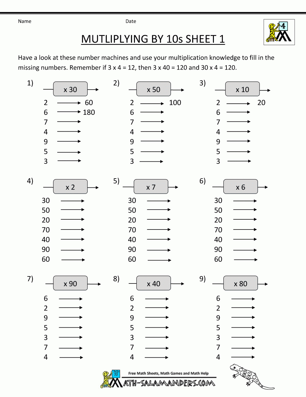 Multiplication Fact Sheets - Free Printable Math Worksheets For 4Th Grade