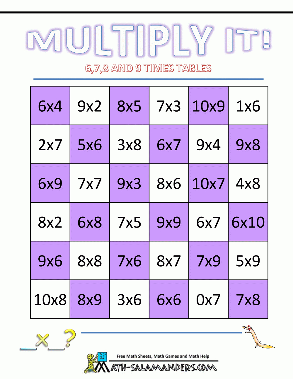 Multiplication Math Games - Free Printable Maths Games