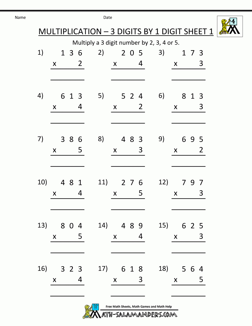 Multiplication Sheet 4Th Grade - Free Printable Multiplication Sheets
