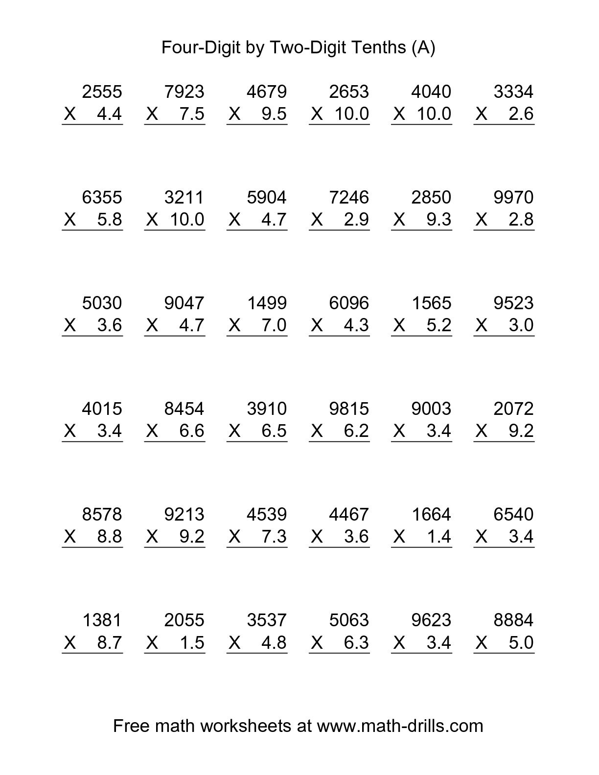 Decimals Multiplication Worksheets / Multiplying Decimals Worksheets: Multi-Digit ...