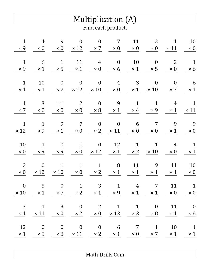Multiplying 1 To 120 And 1 (A) - Free Printable Multiplication Speed Drills