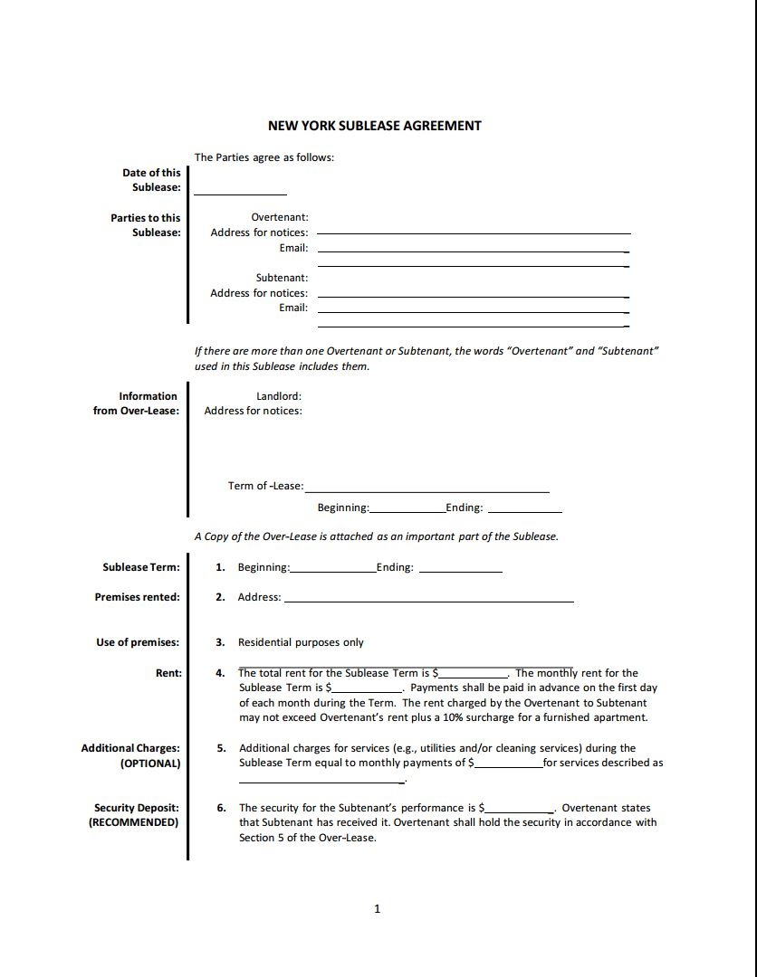 New York Printable Lease Agreement - Free Printable Lease Agreement Ny