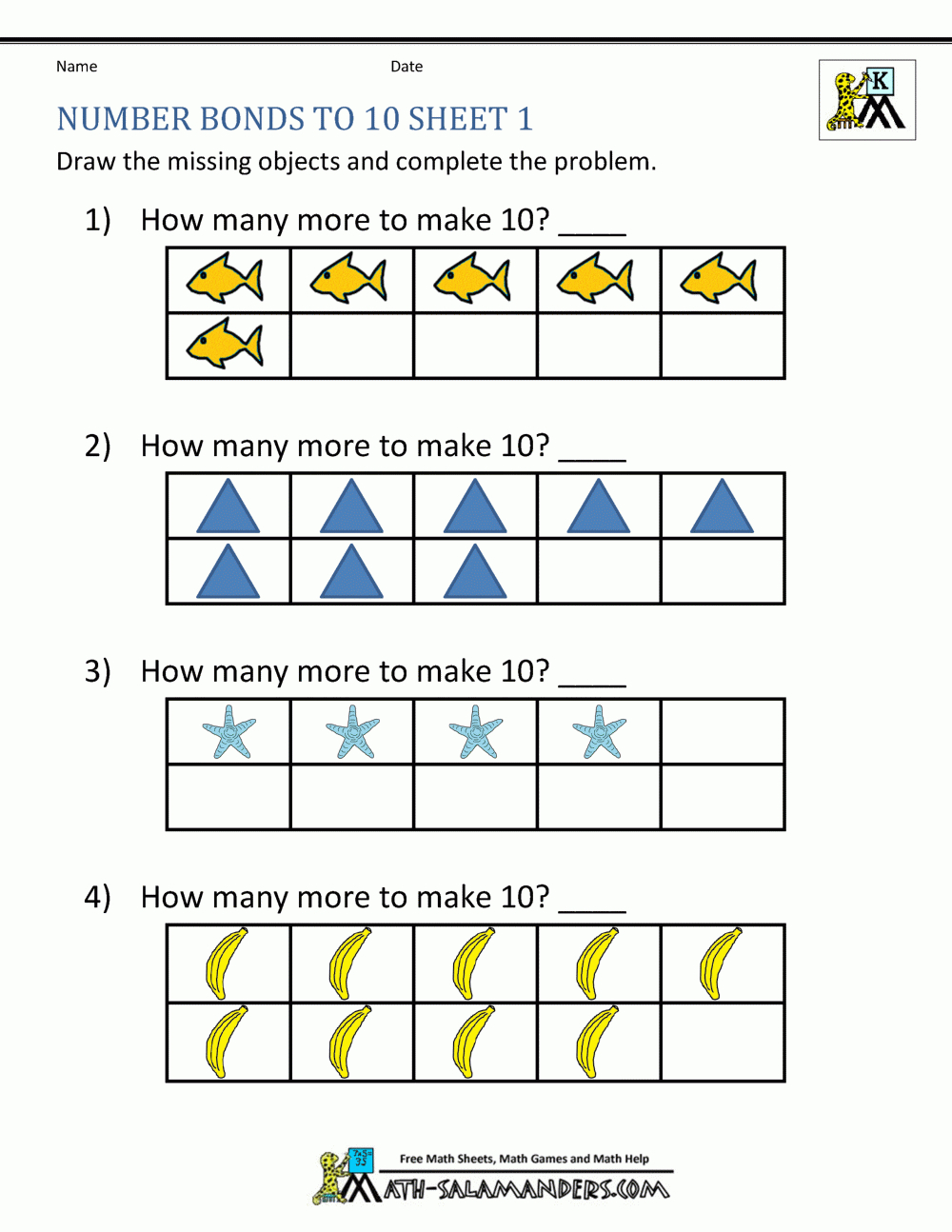 Number Bonds To 10 Worksheets - Free Printable Number Bonds Worksheets For Kindergarten