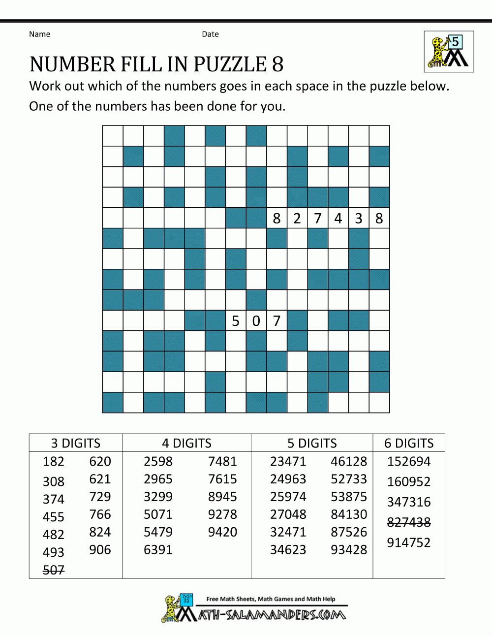 Printable Fill In Number Puzzles Customize and Print