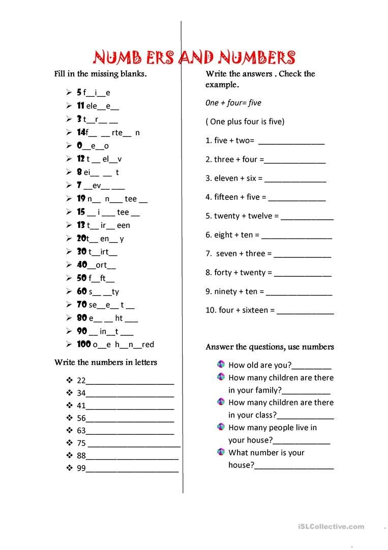 Numbers, Numbers Worksheet - Free Esl Printable Worksheets Made - Free Printable English Lessons