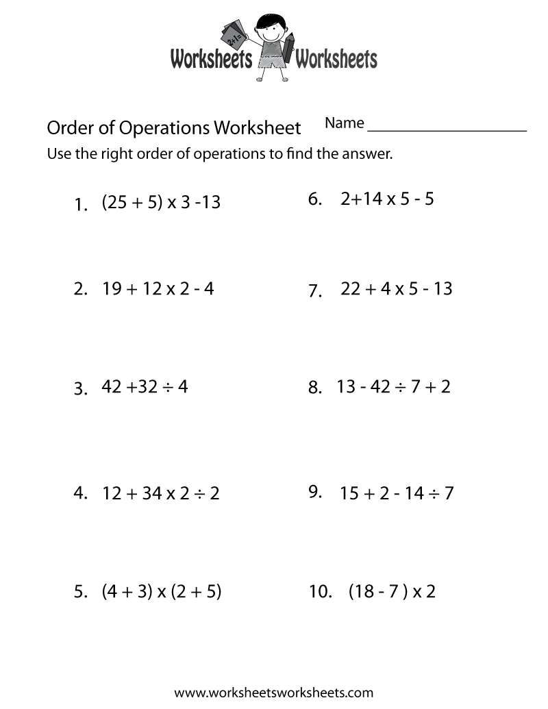 Order Of Operations Worksheet | Order Of Operations Worksheets - Free Printable Math Worksheets 6Th Grade Order Operations