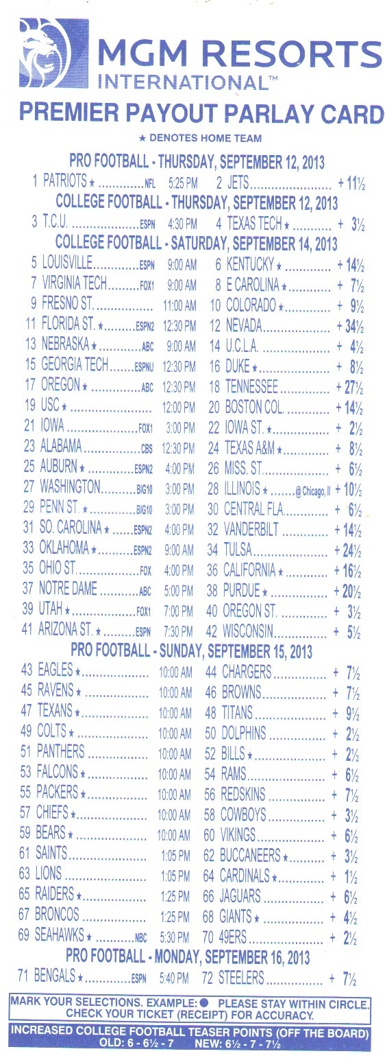 Parlay Bets In The Nfl Free Printable Parlay Cards Free Printable