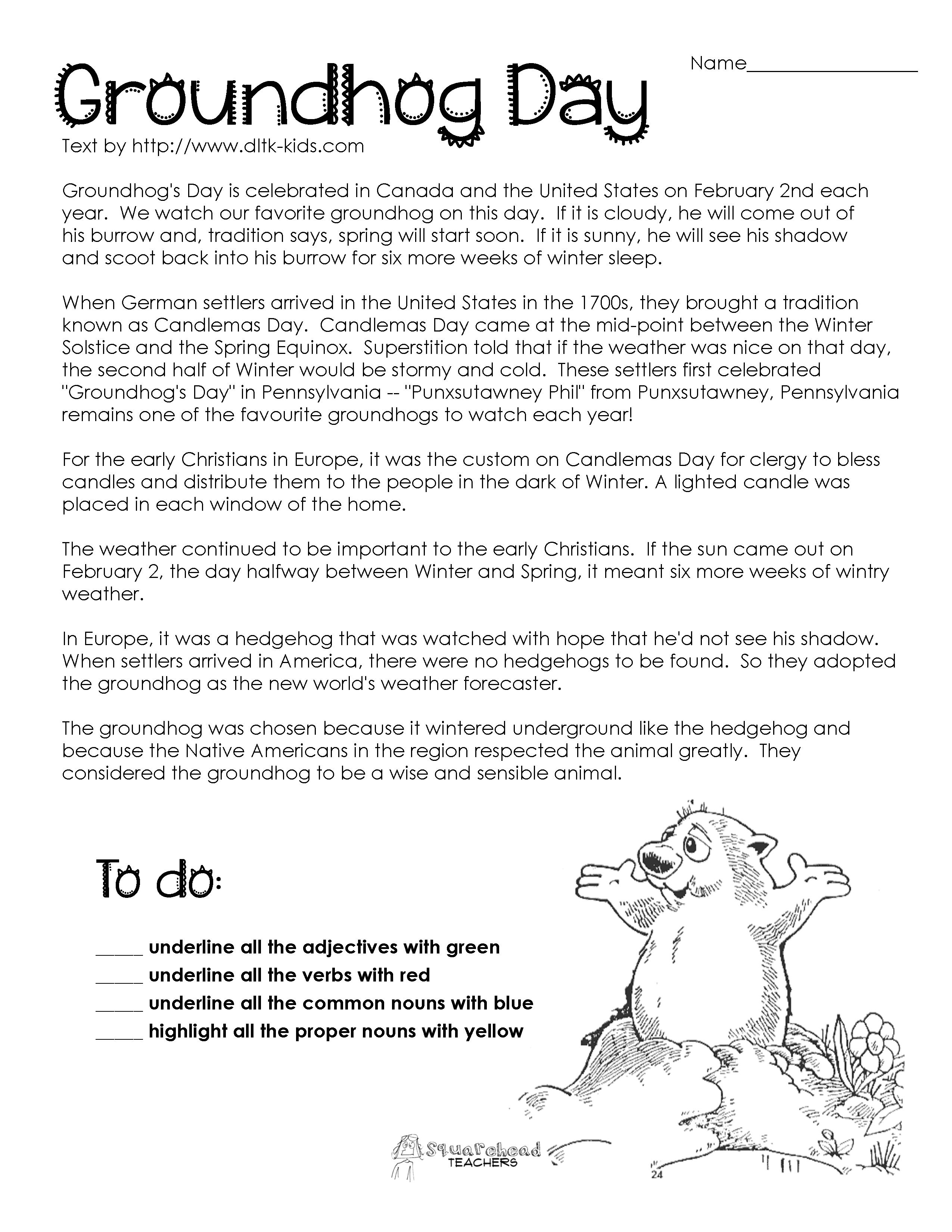 Passage | Teaching | Groundhog Day Activities, Groundhog Day, Parts - Free Printable Groundhog Day Reading Comprehension Worksheets