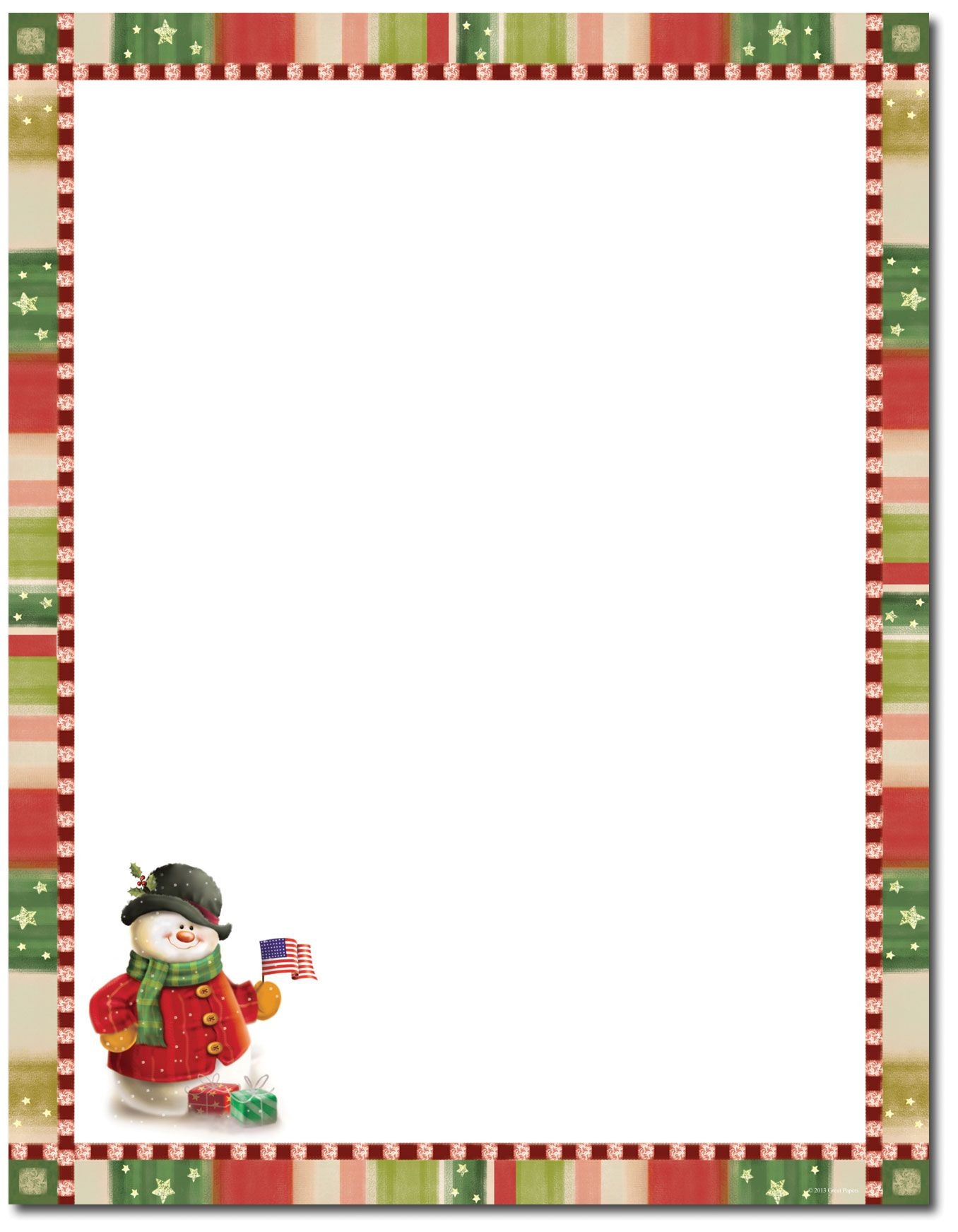 Patriotic Snowman Letterhead | Christmas Stationery | Christmas - Free Printable Snowman Stationery