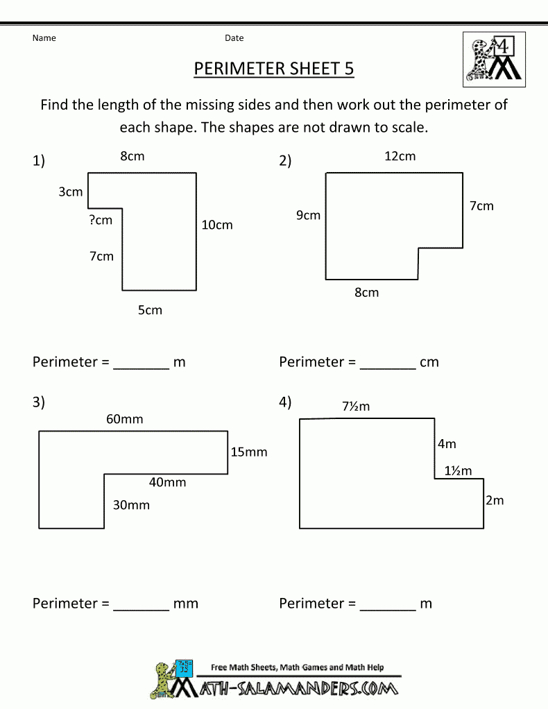 perimeter and area worksheets for fourth grade