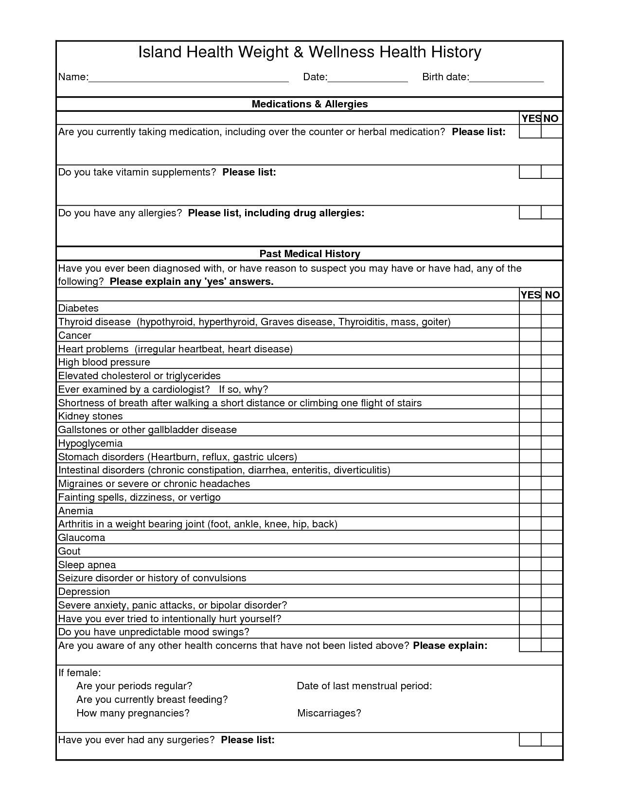 Personal Medical History Form Template | On My Park List | Medical - Free Printable Personal Medical History Forms