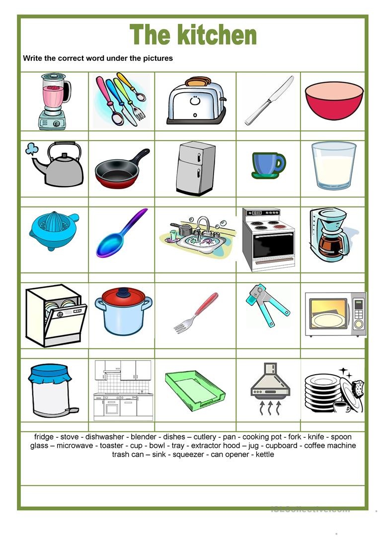 Picture Dictionary - The Kitchen Worksheet - Free Esl Printable - My Spelling Dictionary Printable Free