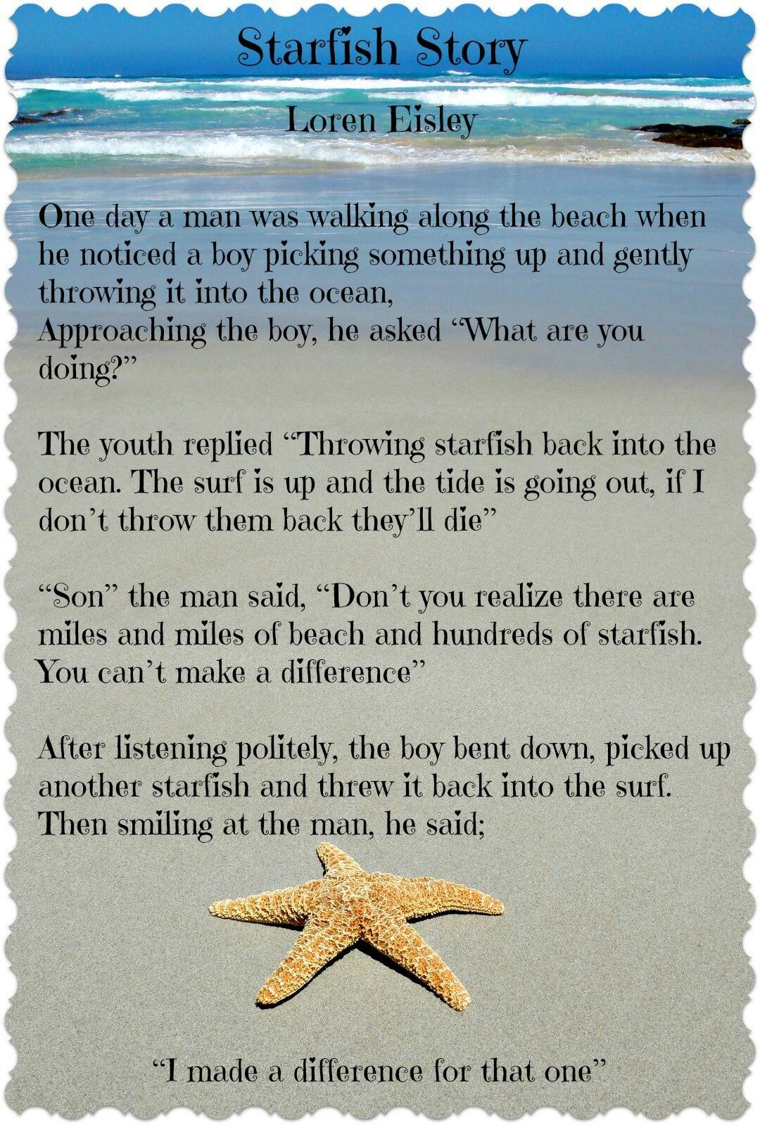 The Starfish Story/you Can Make A Difference! Worksheet