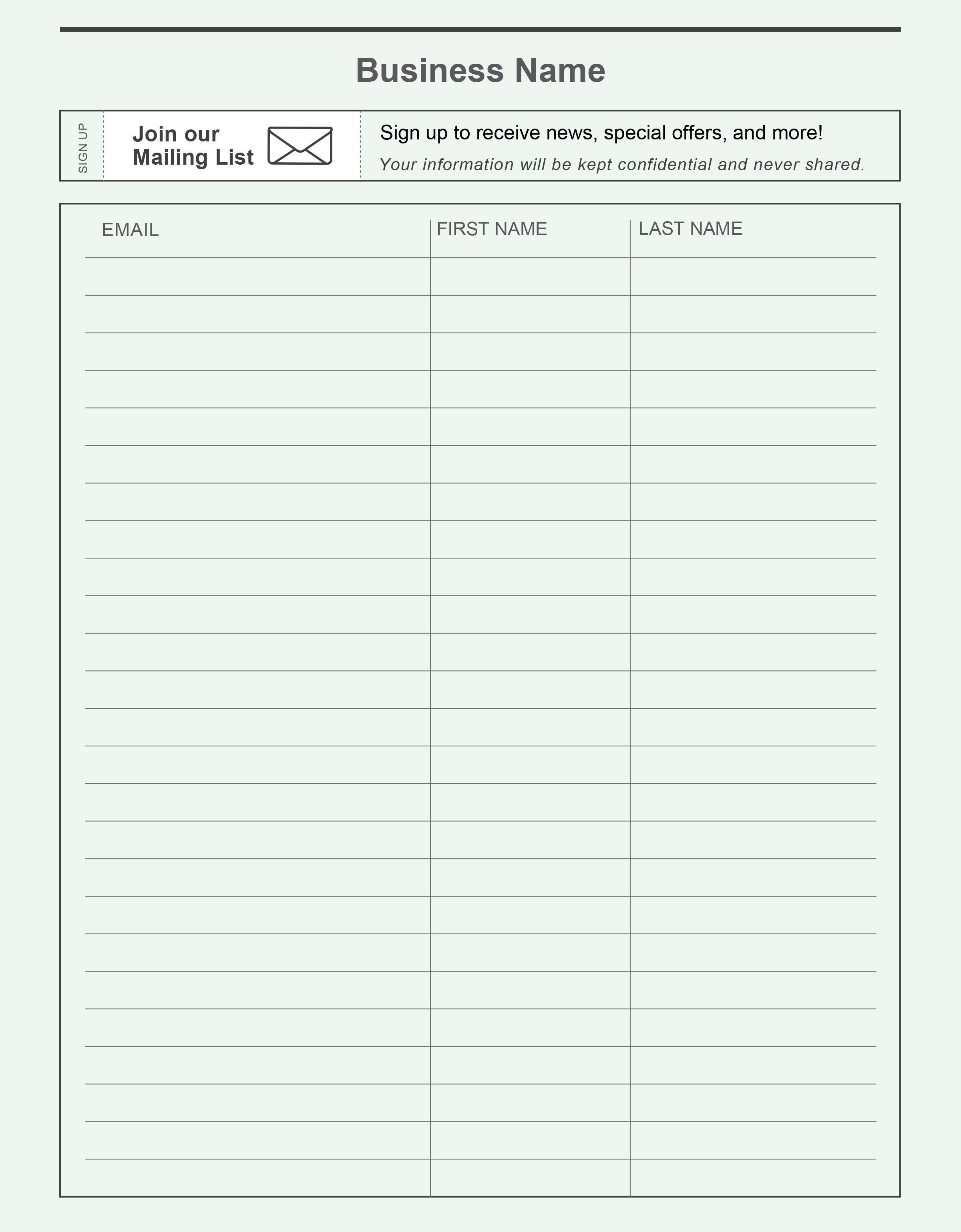 Pinconstant Contact On Grow Your Email List | List Template - Free Printable Sign Up Sheet