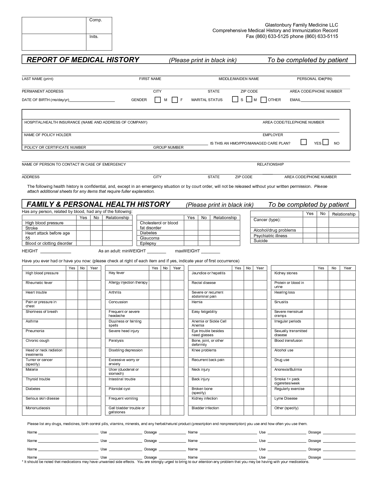 Pinterest - Free Printable Medical History Forms