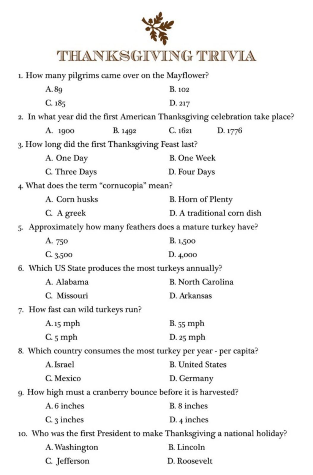 Play A Game | American Heritage Girls | Thanksgiving Games - Free Printable Trivia Questions And Answers