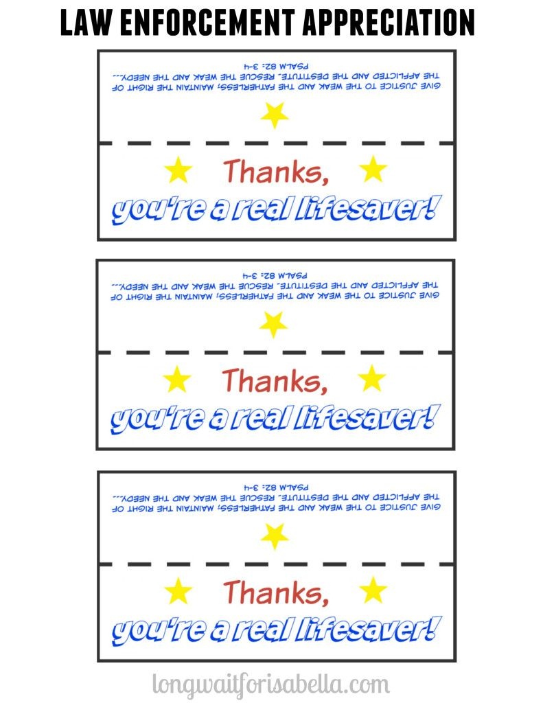 Police Week: &amp;quot;you&amp;#039;re A Lifesaver&amp;quot; Printable | Long Wait For Isabella - Free Printable Lifesaver Tags
