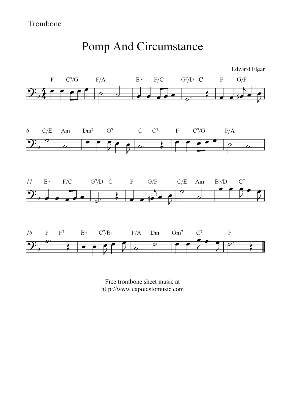 Pomp And Circumstance (Land Of Hope And Glory), Free Trombone Sheet - Free Printable Sheet Music Pomp And Circumstance