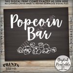 Popcorn Bar Sign, Popcorn Sign, Treat, Graduation Party, Birthday   Popcorn Bar Sign Printable Free