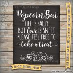 Popcorn Bar Sign, Wedding Reception Poster, Life Is Salty Love Is   Popcorn Bar Sign Printable Free