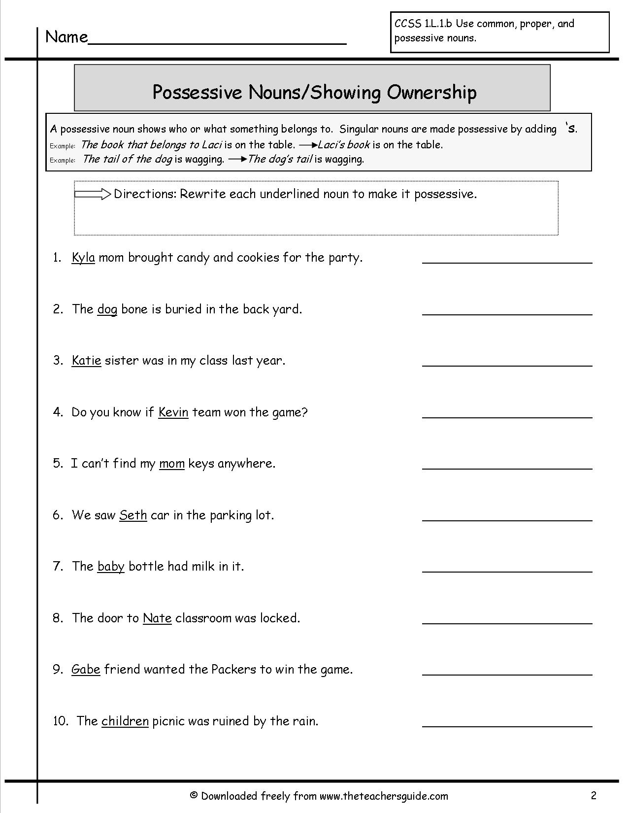Free Printable Rules On Forming Possessives Grade 6 Printable Forms Free Online
