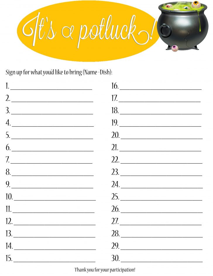Free Printable Sign Up Sheets For Potlucks