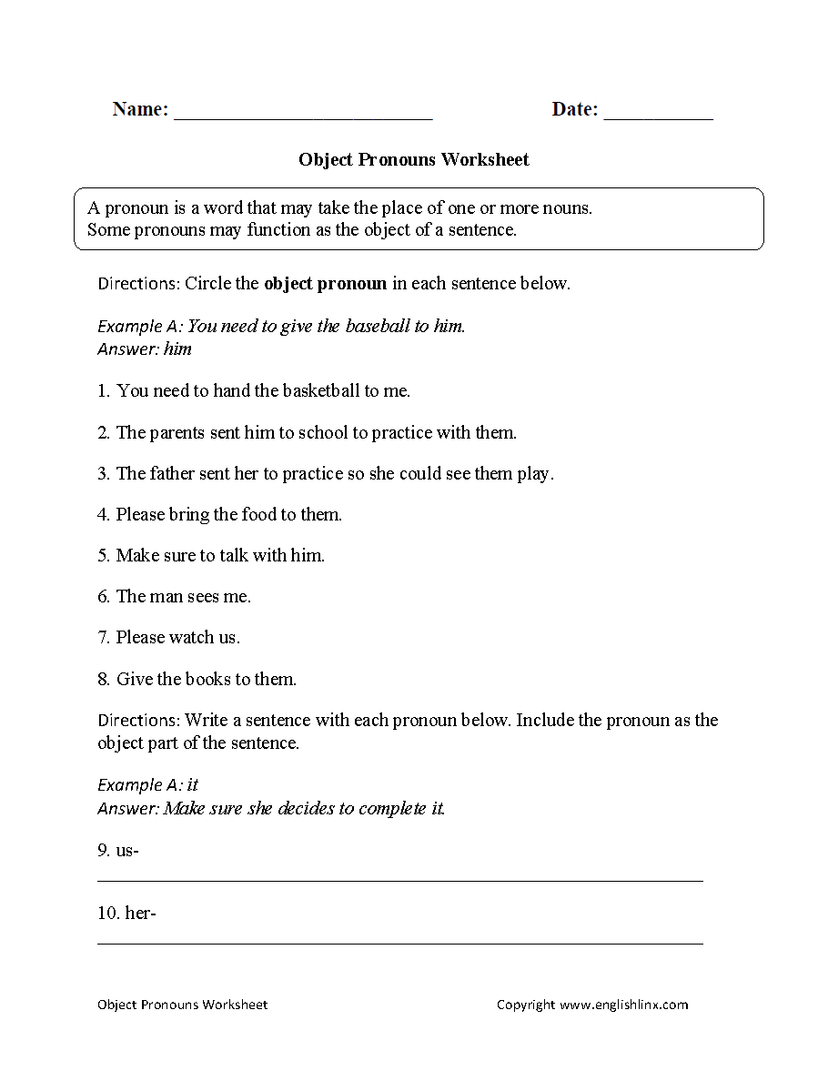 Practicing Object Pronouns Worksheet | Ideas For The House | Pronoun - Free Printable Pronoun Worksheets For 2Nd Grade