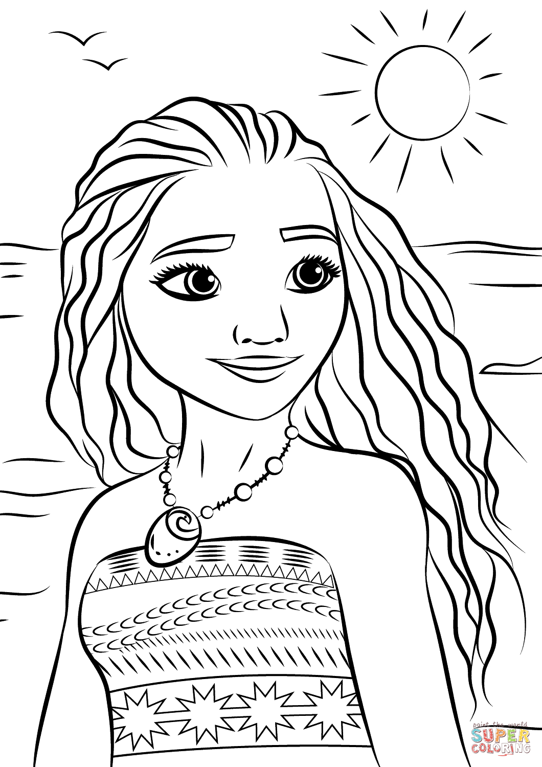 Princess Moana Portrait Coloring Page | Free Printable Coloring - Free Printable Coloring Sheets