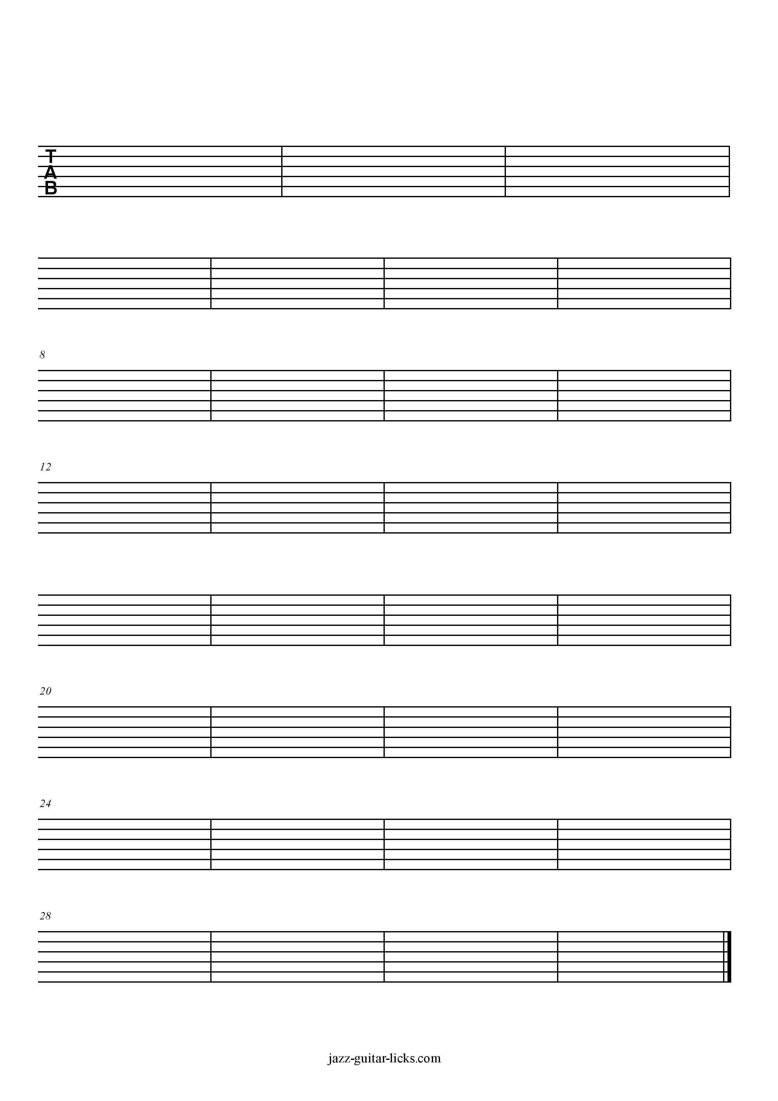 Printable Blank Guitar Tabs Free Sheet Music JazzGuitarLicks