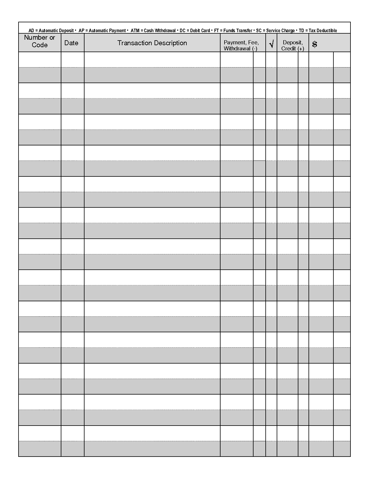 Free Printable Blank Check Register Template Free Printable