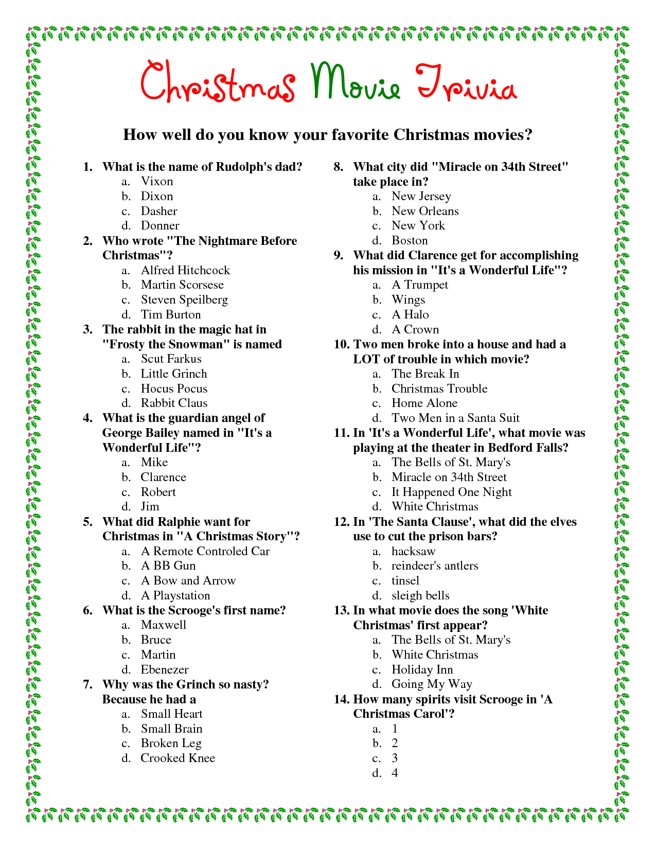 Printable Christmas Movie Trivia.pdf Download Legal Documents - Free Printable Trivia Questions For Seniors