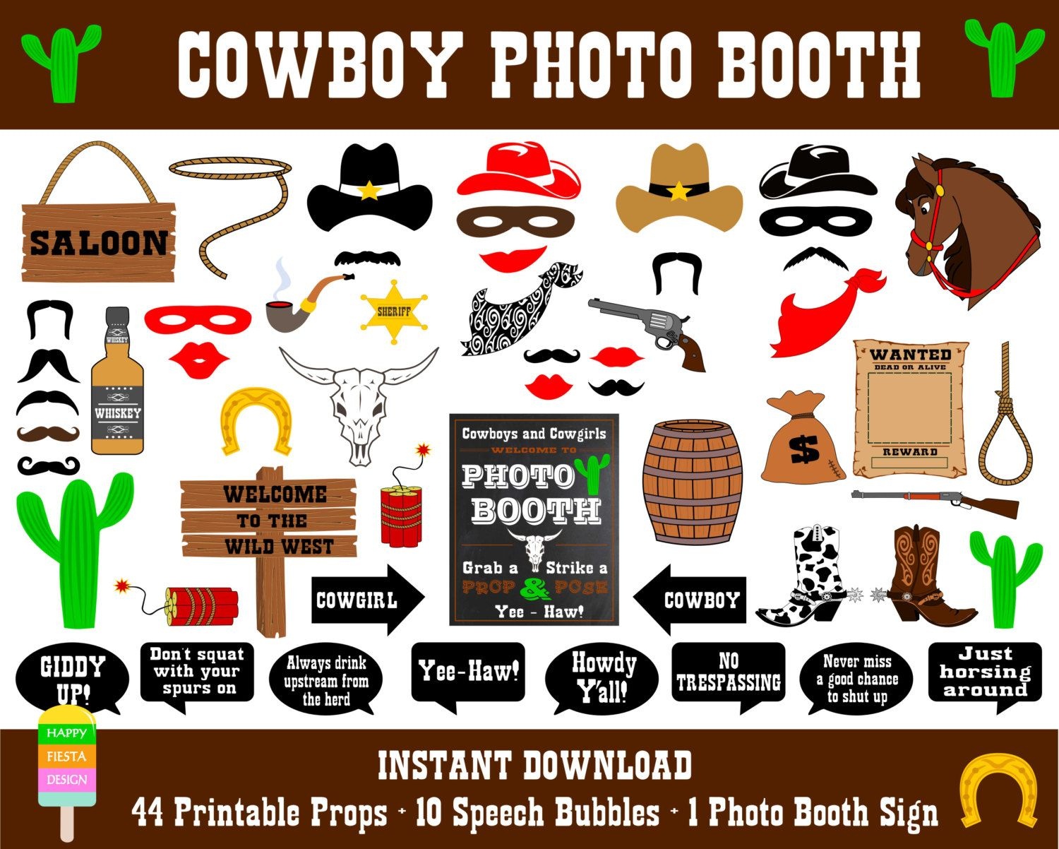 Printable Cowboy Photo Booth Props–Photo Booth Sign-Wild West Photo - Free Printable Western Photo Props