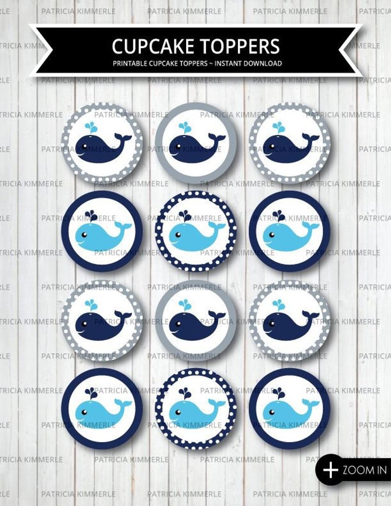 Printable Cupcake Toppers Whale Party Little Man First | Etsy - Free Printable Whale Cupcake Toppers