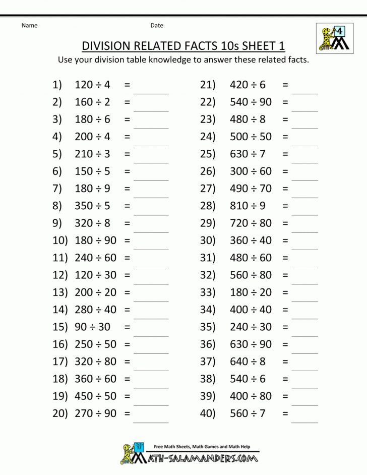 Free Printable Division Worksheets For 5Th Grade