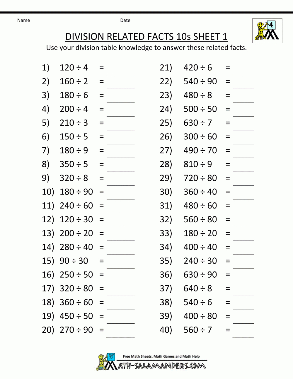 Printable Division Sheets - Free Printable Division Worksheets For 5Th Grade