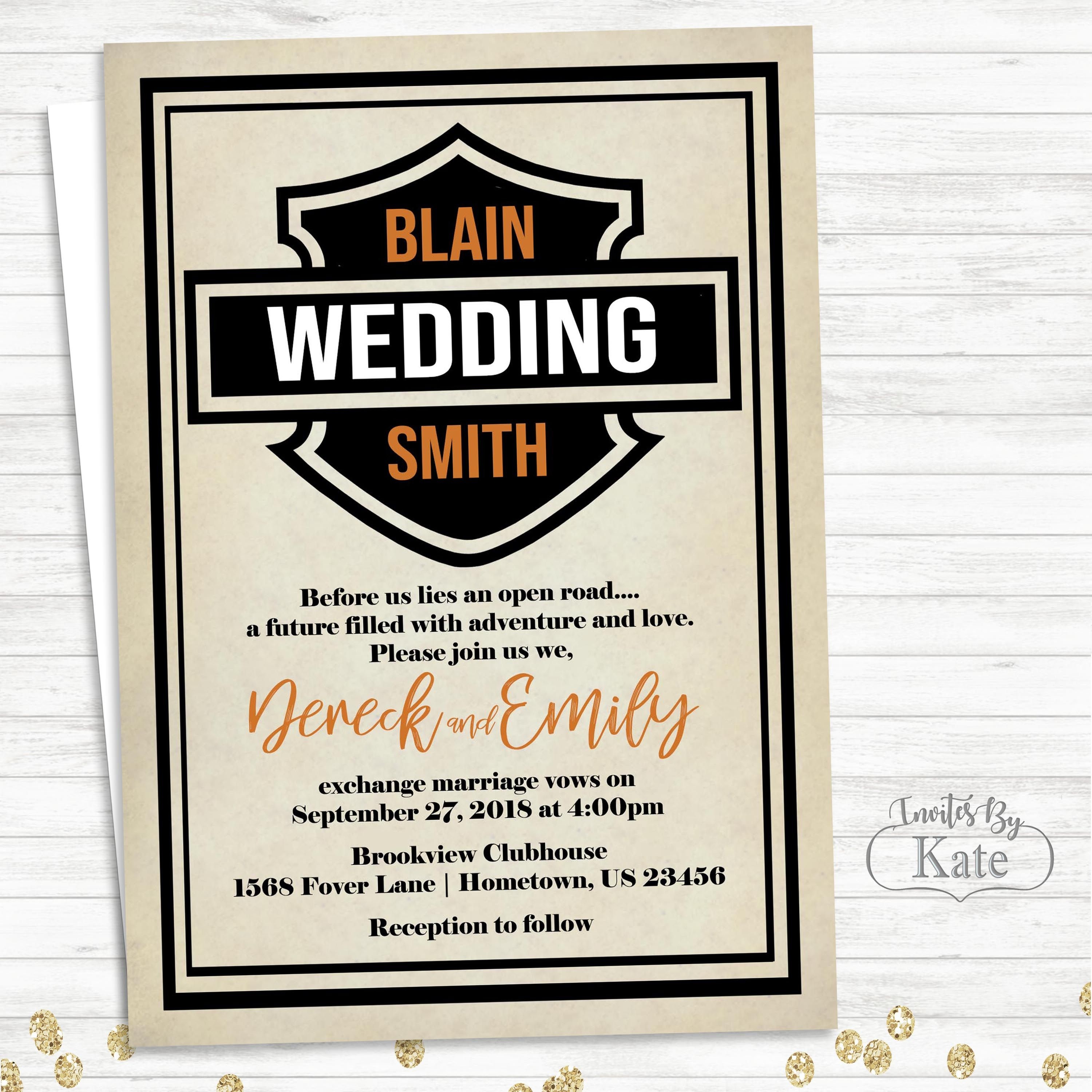 Printable Harley Davidson Biker Motorcycle Wedding Personalized For - Motorcycle Invitations Free Printable