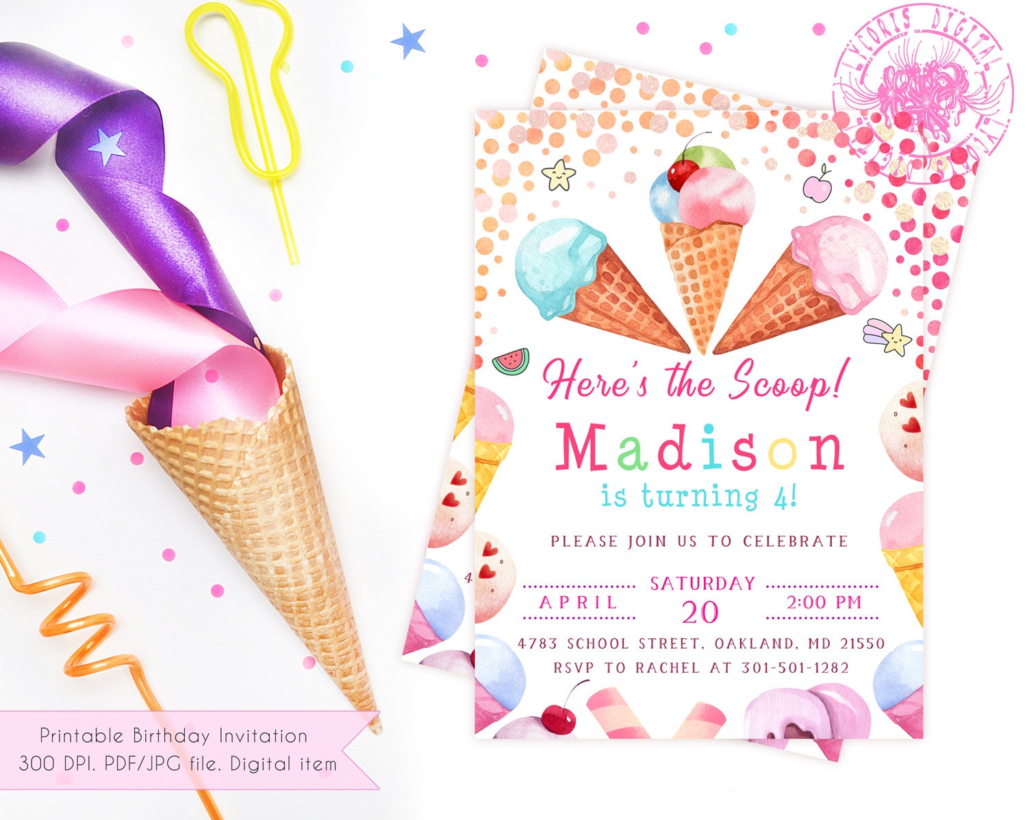 Printable Ice Cream Party Invitation Girl Girl Ice Cream | Etsy - Ice Cream Party Invitations Printable Free