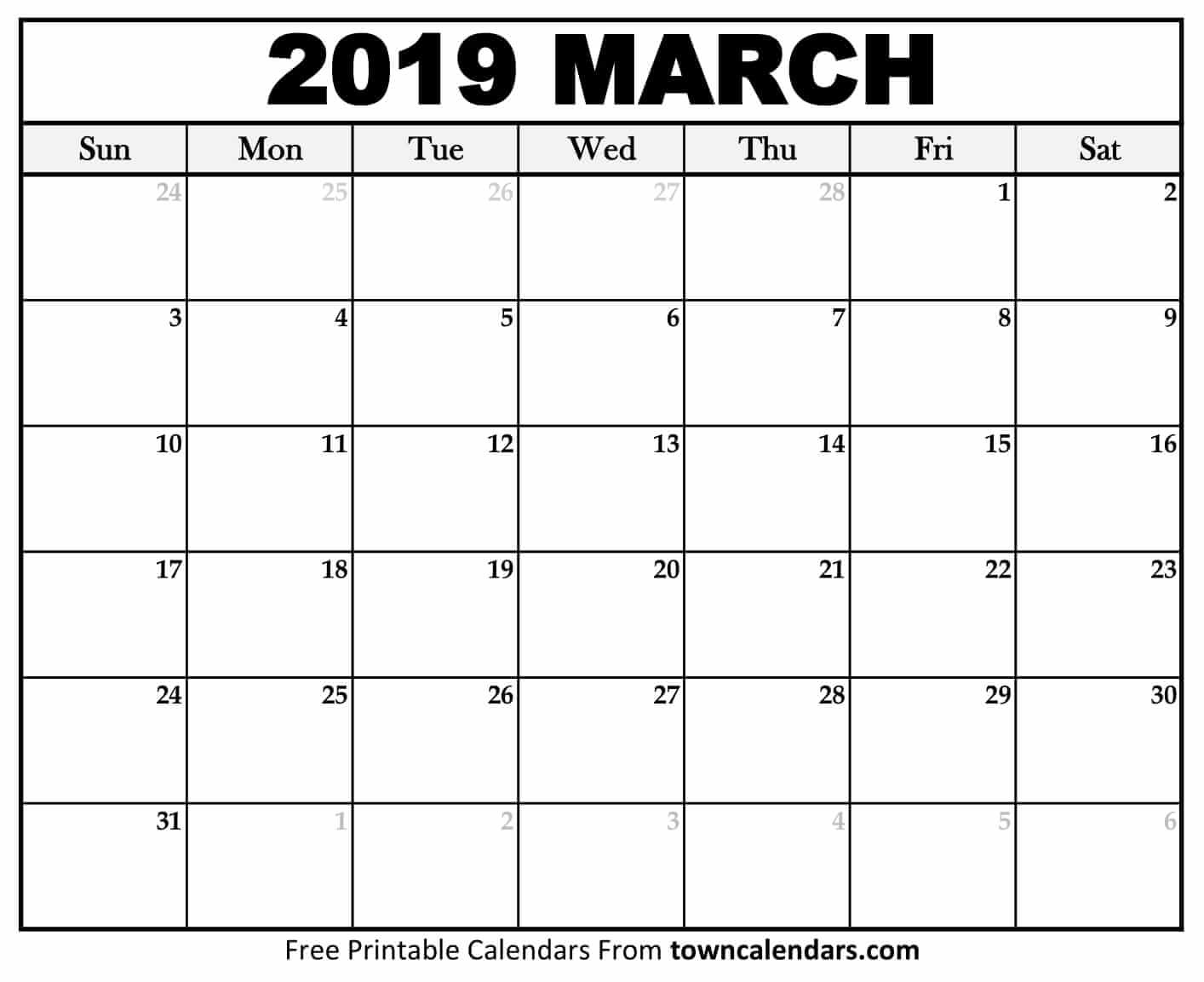 Printable March 2019 Calendar - Towncalendars - Free Printable March Activities
