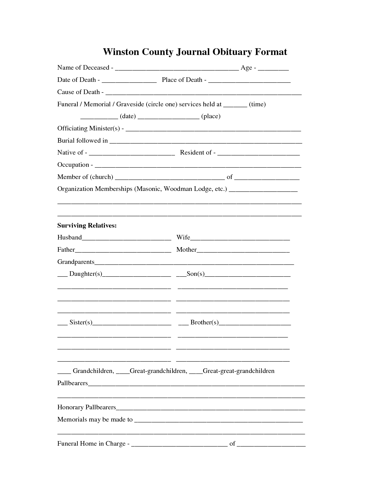 free obituary templates microsoft word