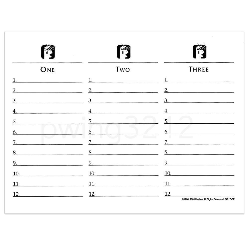 Printable: Printable Blank Scattergories Answer Sheets Printable - Scattergories Free Printable Sheets