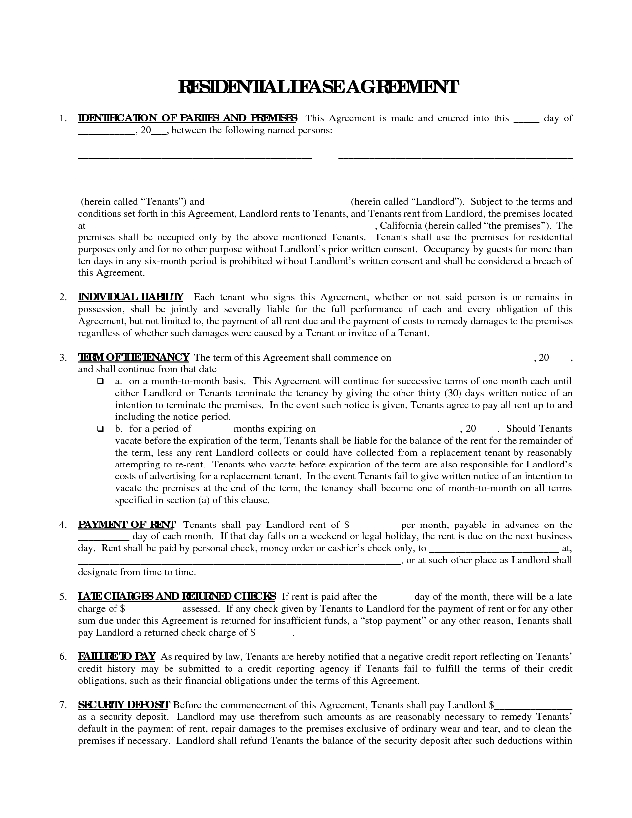 Printable Residential Free House Lease Agreement | Residential Lease - Blank Lease Agreement Free Printable