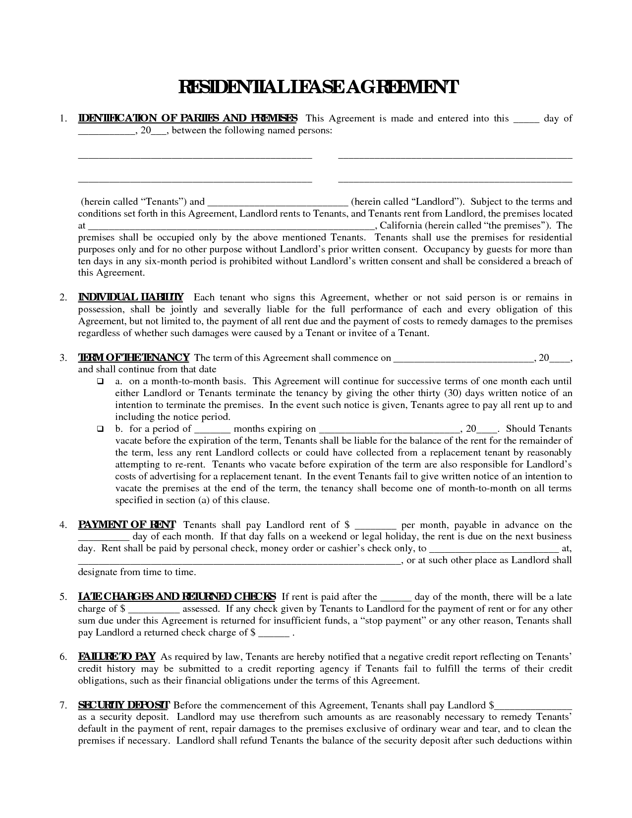 blank lease agreement free printable free printable